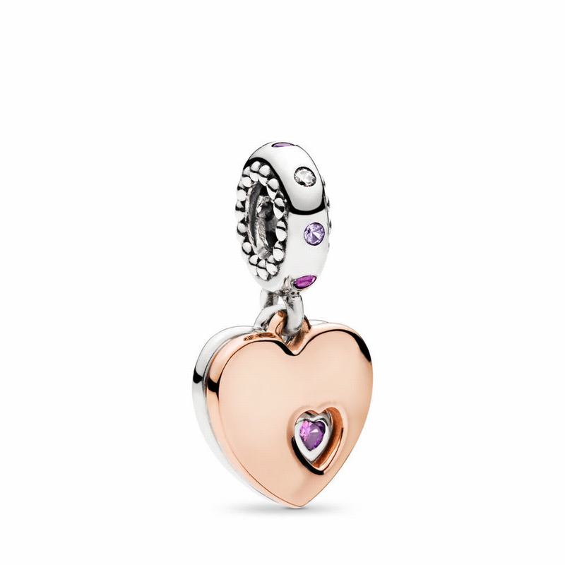 Pandora Two Hearts Dangle Charm - Pandora Rose/Sterling Silver/Pink/Mixed Stones - Canada | RD4469YH